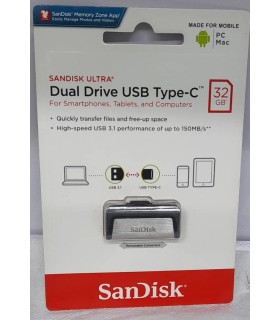 Clé USB Sandisk 32GB Ultra Dual Drive USB Type-C pour Smartphone, Tablette et PC