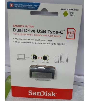 Sandisk Clé Usb Type-C 128Gb Usb 3.1 Dual Drive 150Mb/s OTG Pour